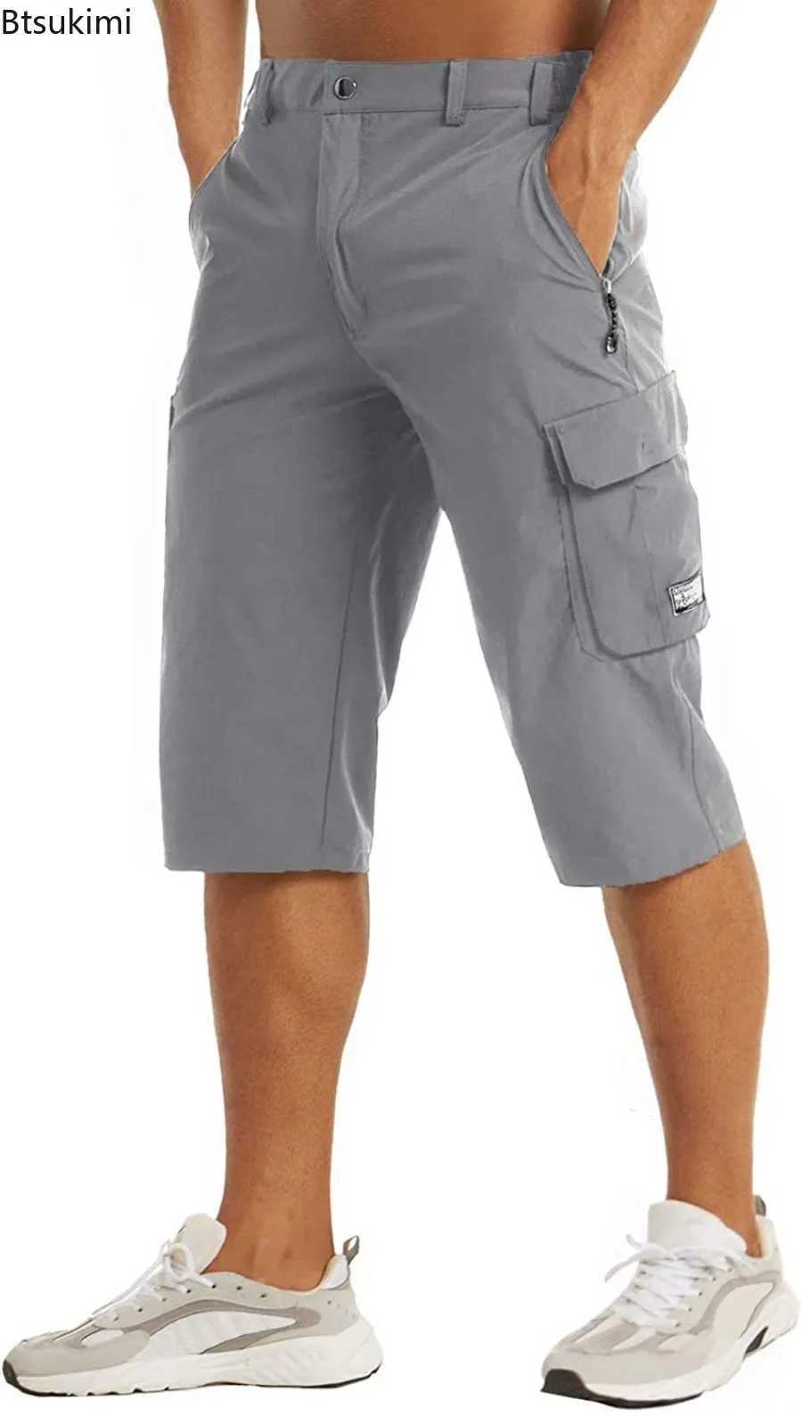 2025 New Summer Quick Dry 3/4 Capri Pants Mens Casual Multi-Pockets Lightweight Shorts Outdoor Hiking Cargo Nylon Pants Workout W250621