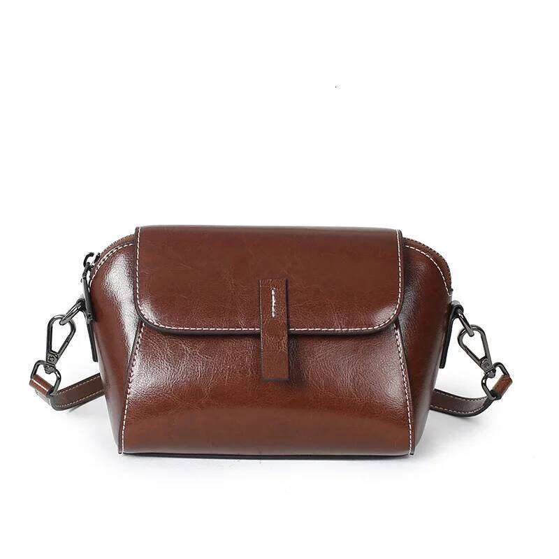 Oil Wax Cowhide Leather Cross Body Small for Women Fashionable and Versatile Shoulder Shell Hand Ladies Casual Phone Bag