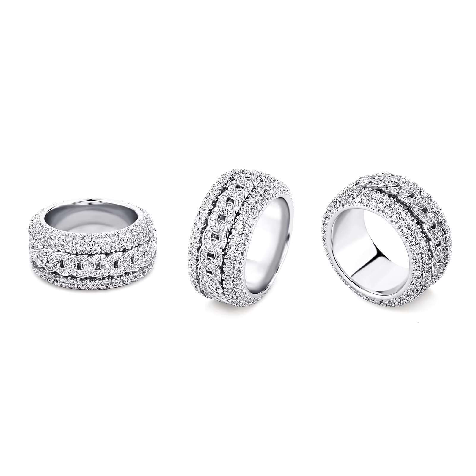 European American Trendy Exquisite Rotating Cuban Ring Full Diamond Copper Inlaid Zircon Wholesale Gold Main Brass