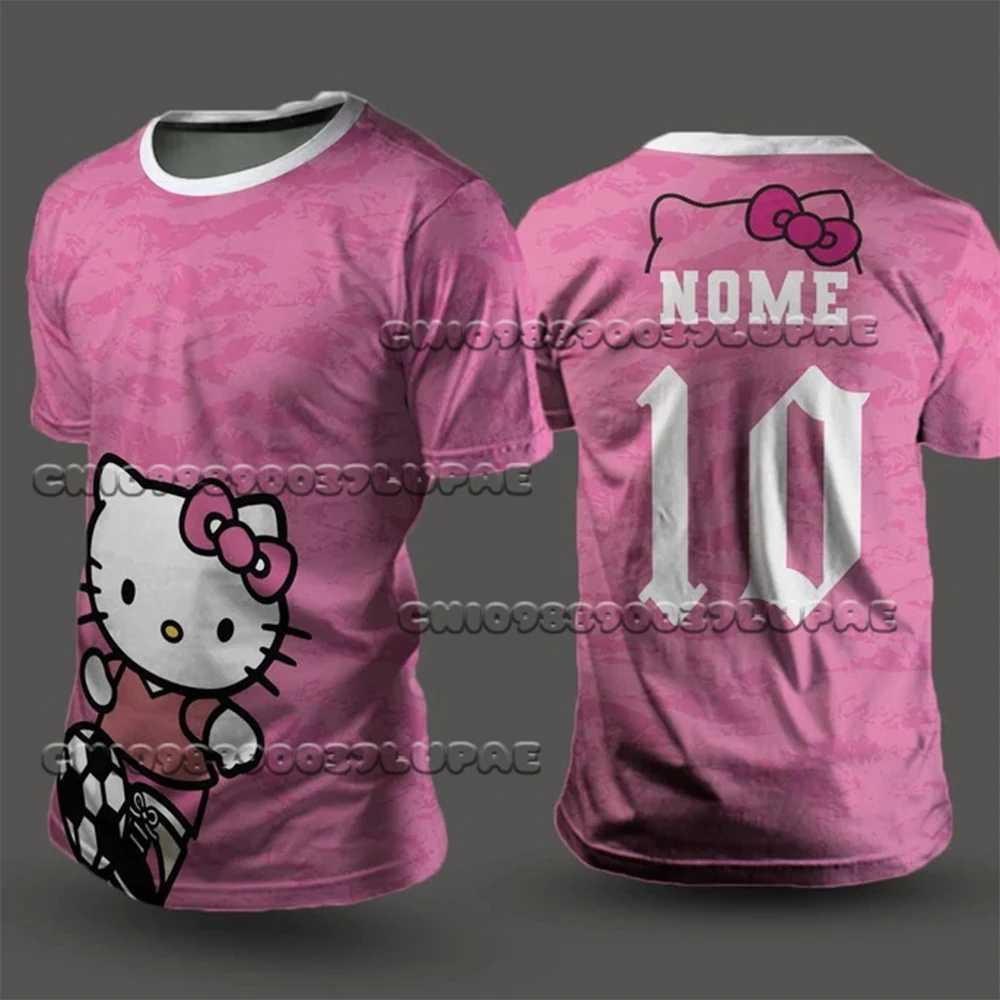 Sanrio 2025 Miniso Sanrio Cartoon New Childrens And Adult Sports Shirt Hello Kitty Breathable Quick Drying Men Women Fashion T-Shirtw250621