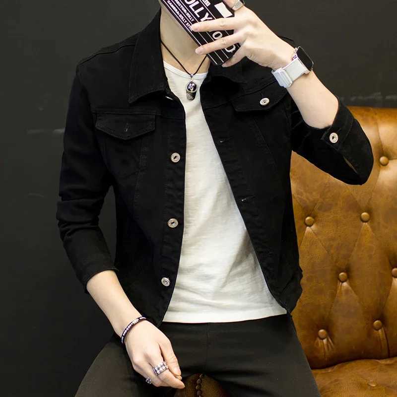 2025 New Mens Denim Jacket Slim Fit Fashion Jeans Jackets Pocket Jacket Coat Men Male Spring Autumn Classic Black White Coat XJ250621