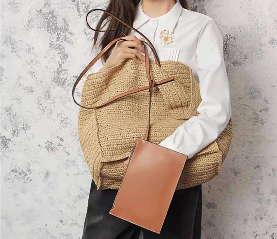 Women's Large Capacity Shoulder Summer Straw Woven Basket Handbag Fashion Female Designer Beach Bag Bali Shopper Tote