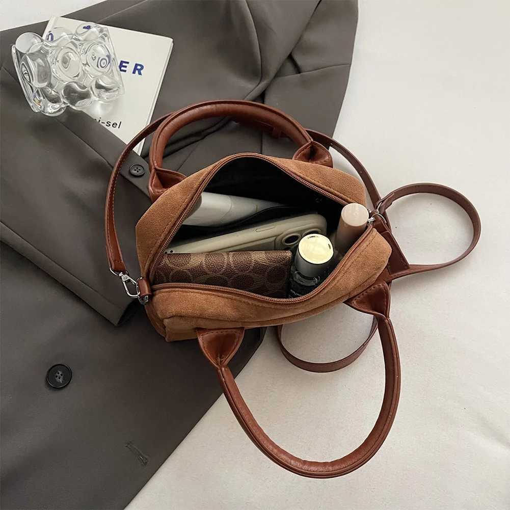 Women Suede Shoulder Bag with Multi-Pockets Handbag Adjustable Strap Crossbody Bag Zipper Satchel Bag for Work Travel XJ250620