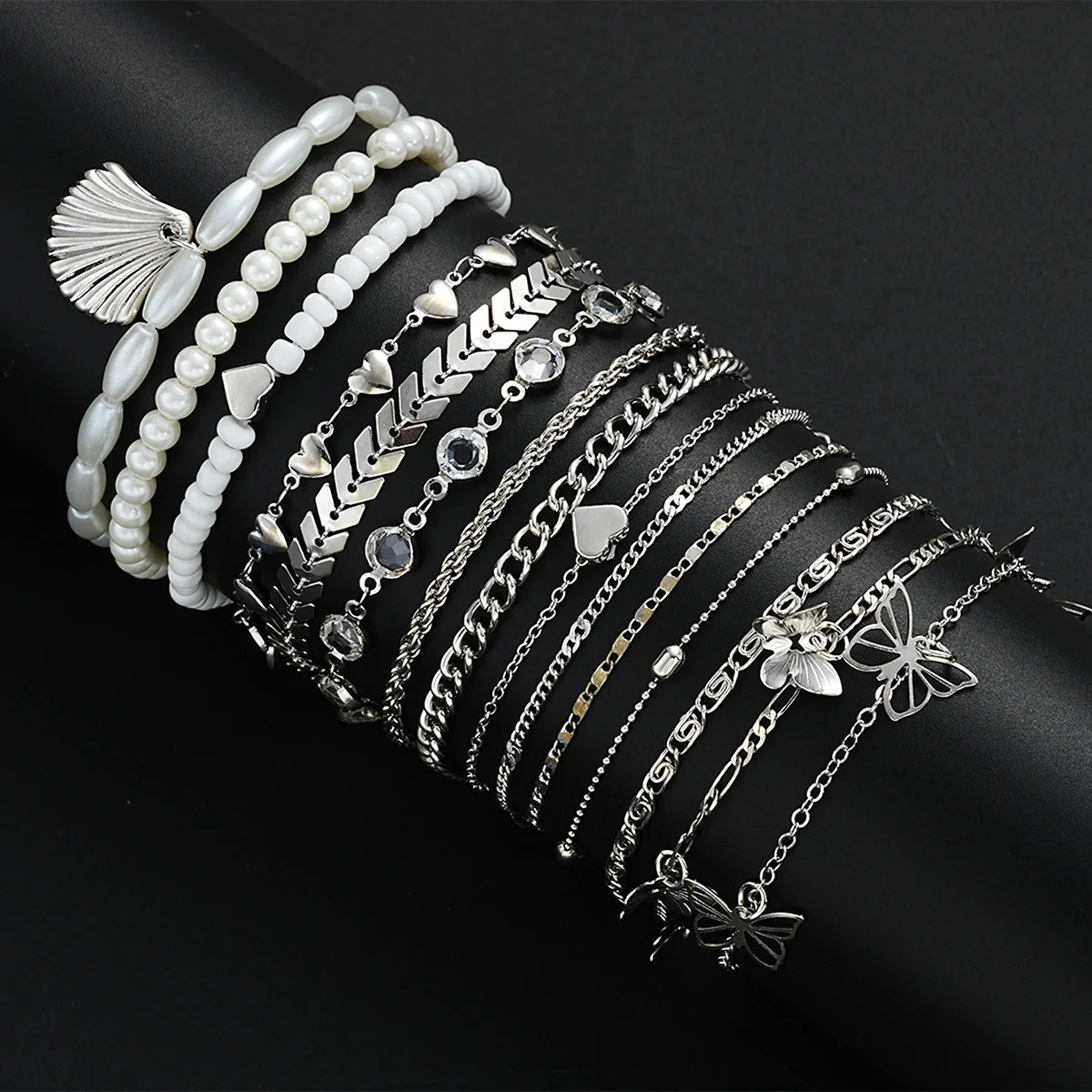 15 Pcs Bohemian Heart Bead Chain Anklet Set for Women Summer Beach Minimalist Crystal Pearl Bracelet Vacation Holiday Jewelry 250617