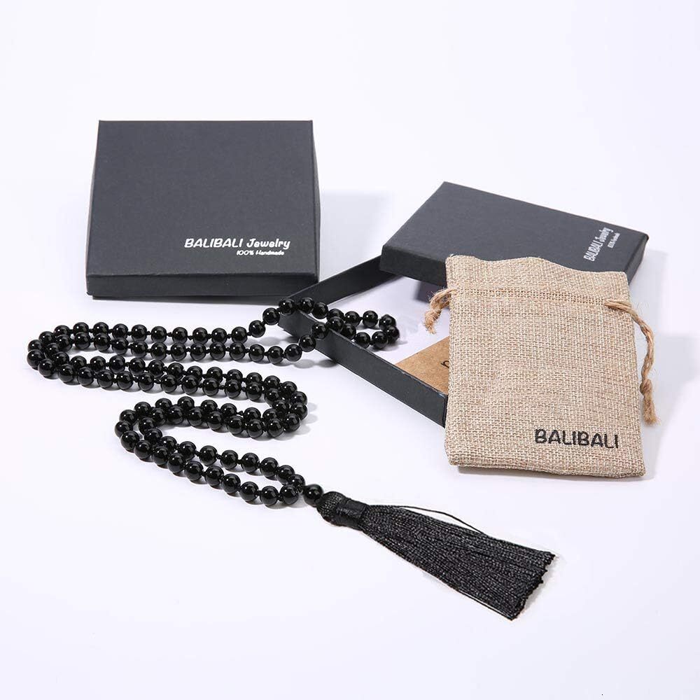Luxury Attract Prosperity 8MM Beads Chakra Long Mala Necklace Natural Stone Meditation Statement Necklace Yoga Rosary Prayer Charm Beaded Tassel Neckl
