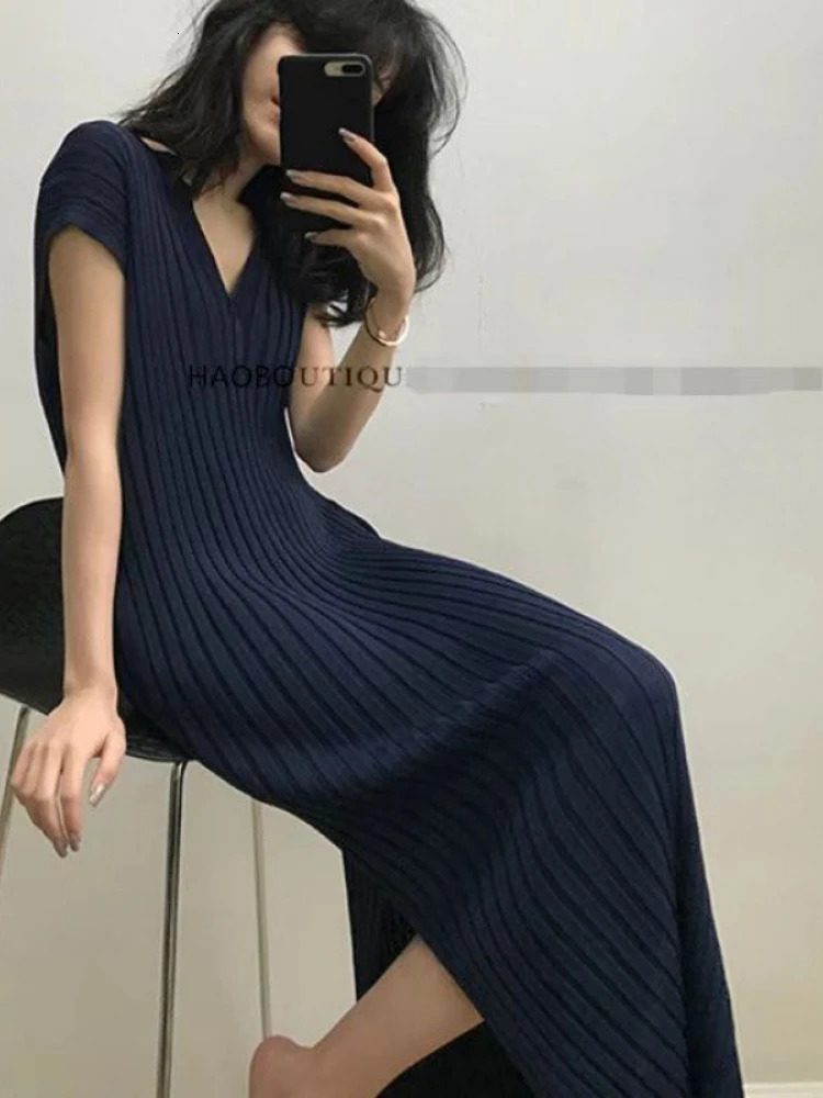 OCEANLOVE V Neck Solid Knitting Women Dresses Korean Fashion Chic Sleeveless Loose Vestidos Spring Summer Robe Femme 250617
