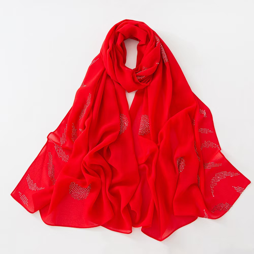 T1029 Pearl Chiffon Hot Diamond Scarf Four Seasons Long Women's Hijab Shawl