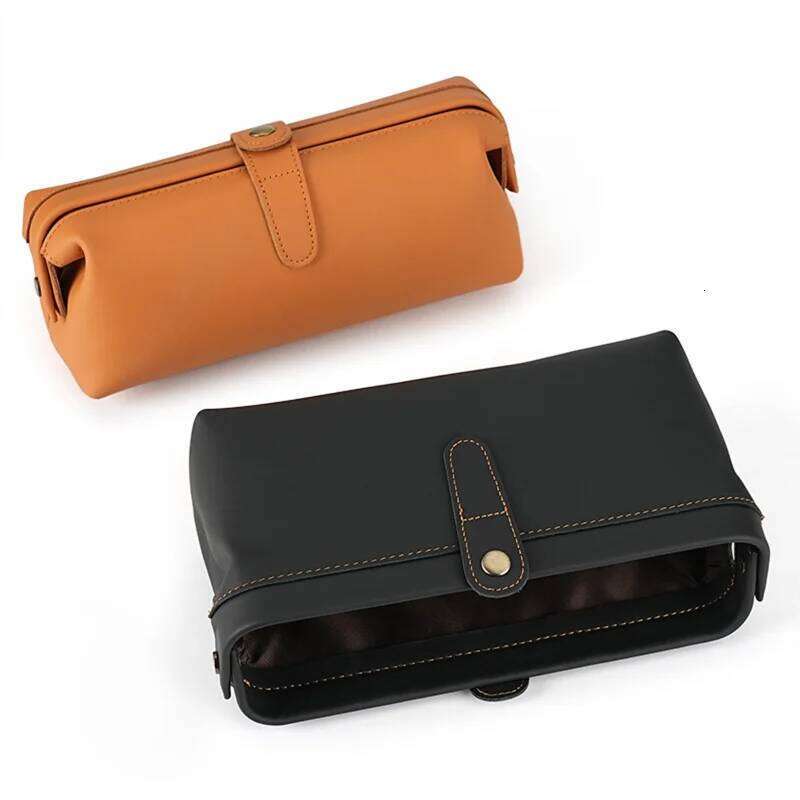 Crazy Horse Cosmetic Toiletry Bathroom For Traveler Travel Lipstick Make Up Bag Full Grain Leather pencil case