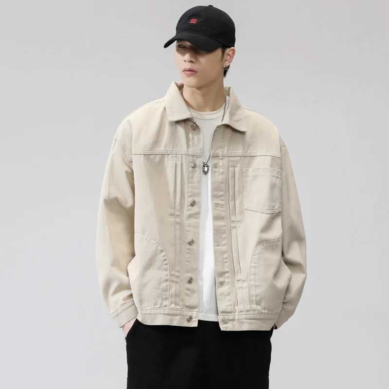 Mens Cotton Lapel Coat Vintage Style Stylish Cargo Jacket Upscale Casual Denim Jacket Spring 2025 XJ250621
