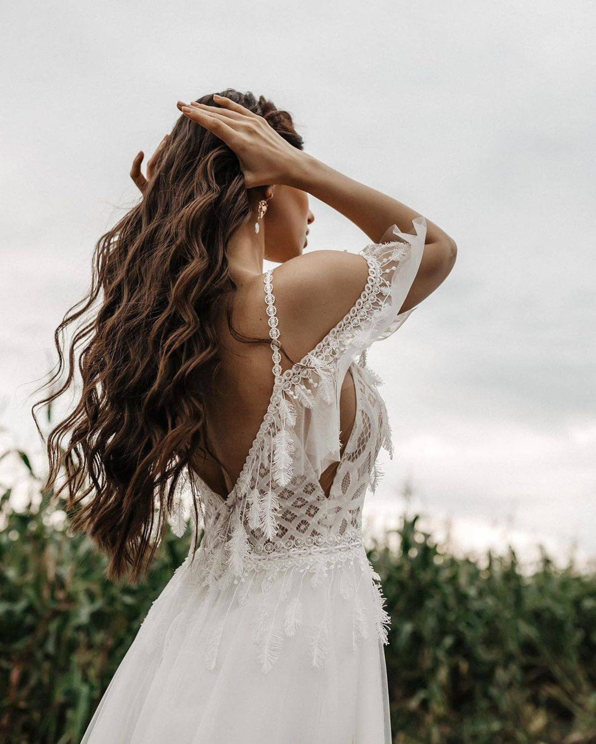 Off Shoulder Boho Wedding Dresses A Line Deep V Lace Bride Gowns Custom Made Garden Party Dresses for Brides Engagement Birthday