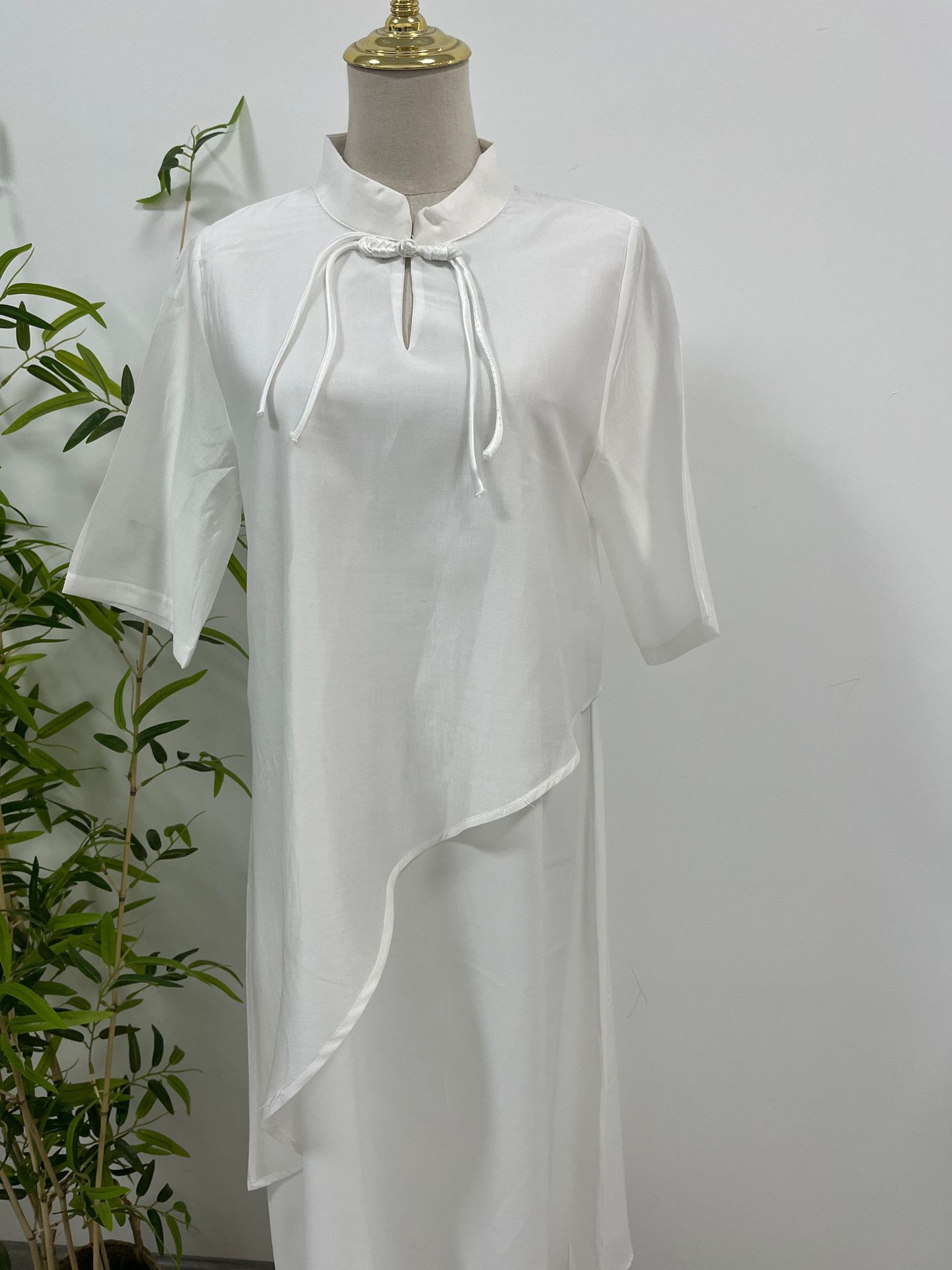 FD188 Retro temperament ethnic style three-quarter sleeve long skirt white sleeve dress