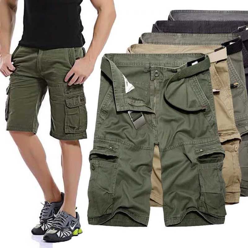 Mens New Cargo Shorts Summer Men Green Cotton Shorts Men Loose Multi-pocket Shorts Homme Casual Bermuda Trousers Big Size W250621