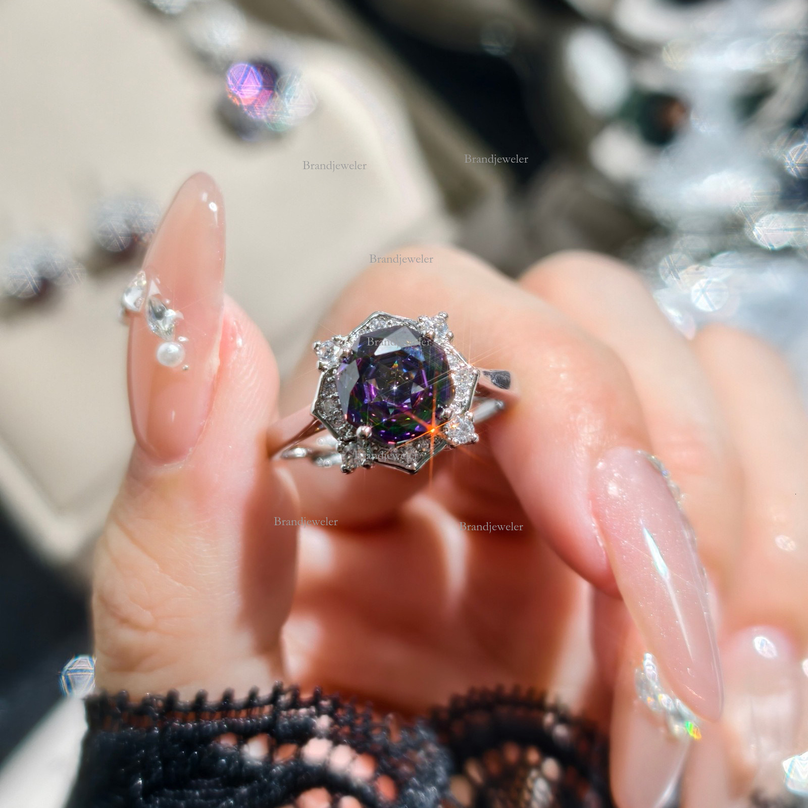 Designer Necklace 2025 New Free Delivery Model Millennium Rose Cut Colorful Fantasy Octagon Zircon Flower Necklace Pendant Open Ring Earring Set