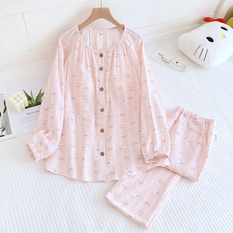 B934-Summer thin cotton gauze with chest pad confinement clothes pajamas