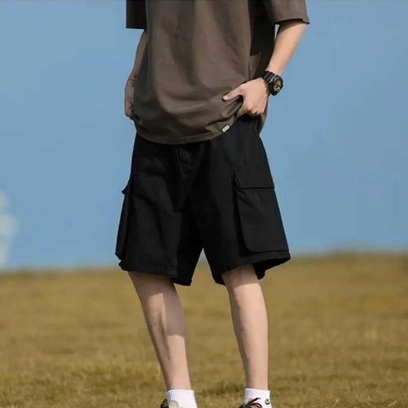 Mens Bermuda Cargo Shorts Elastic Waist Khaki Baggy Wide Loose Multi Pocket Short Pants for Men Harajuku Elegant Designer Cotton W250621