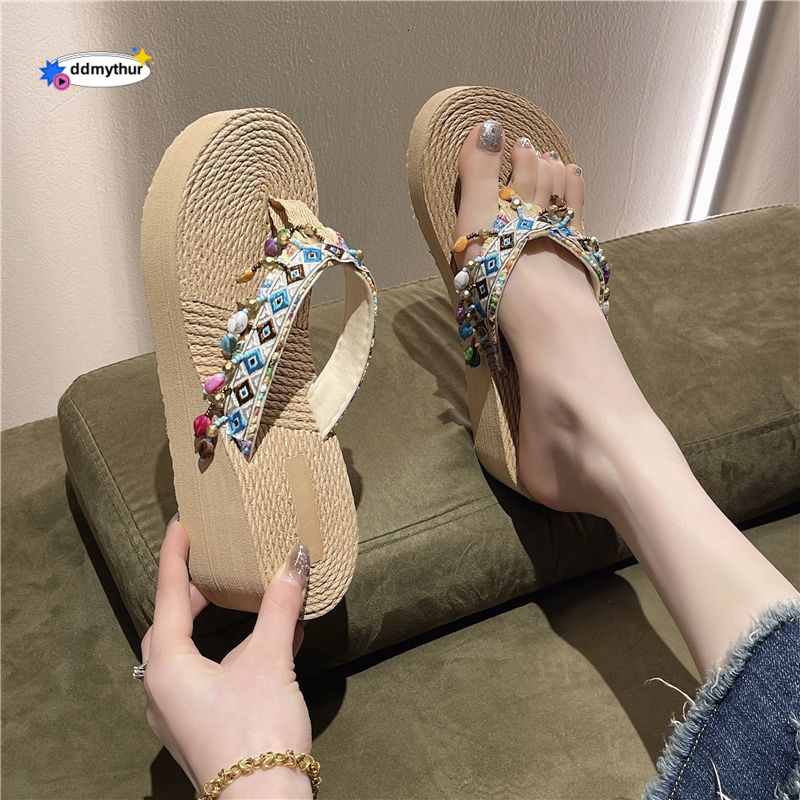 Xishuangbanna Toe Post for Women Summer Ethnic Style Yunnan Travel Outdoor Sandals Beach Vacation Shoes Flip Flops ddmythur