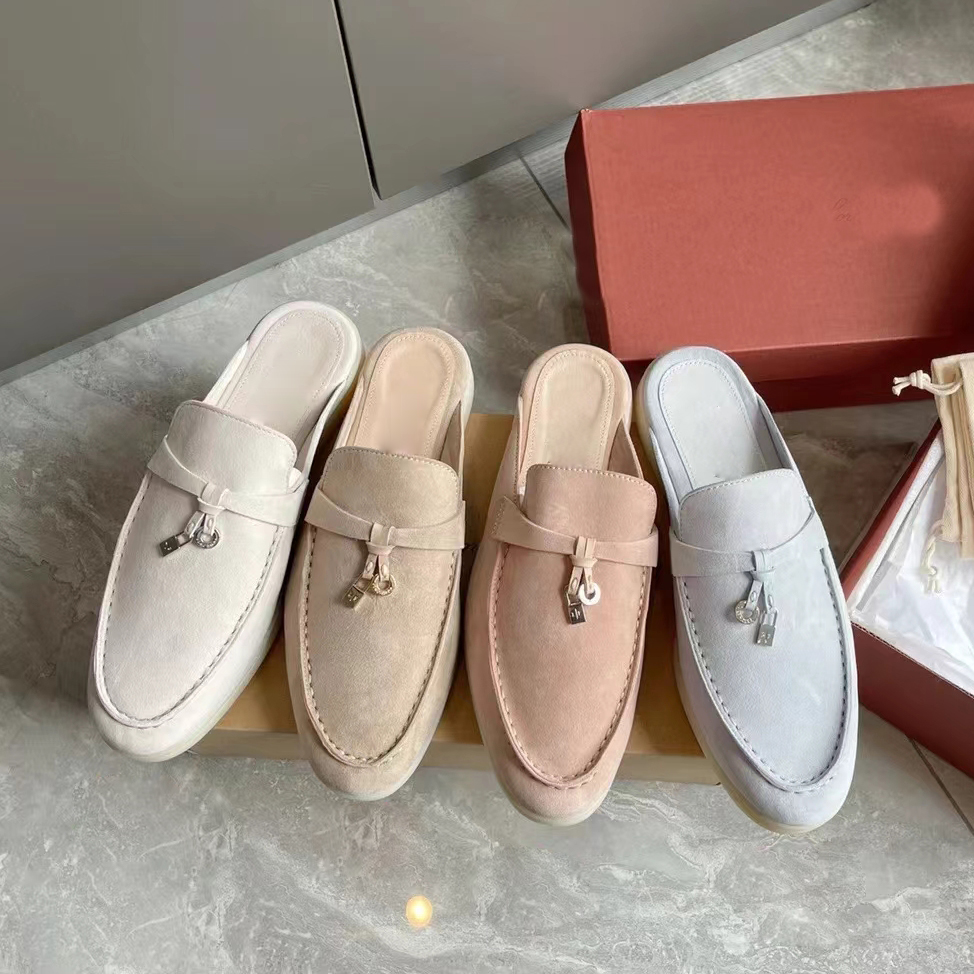 Mule Loafers Suede dames slippers flats loafers 100% echte suede mocassin maat 35-45 luxe designer schoenen zomer slip-ons diep ocra babouche charmes walk linnen met