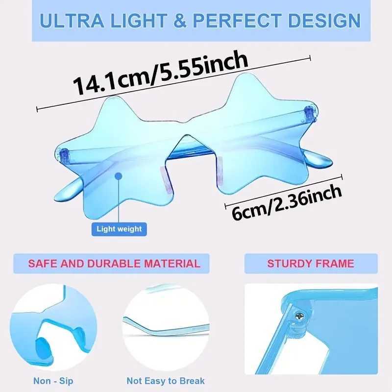 Star Sunglasses Colorful Rimless Star Glasses Transparent Candy Color Sunglasses Men Women Photo Props Birthday Party Cosplay W250621