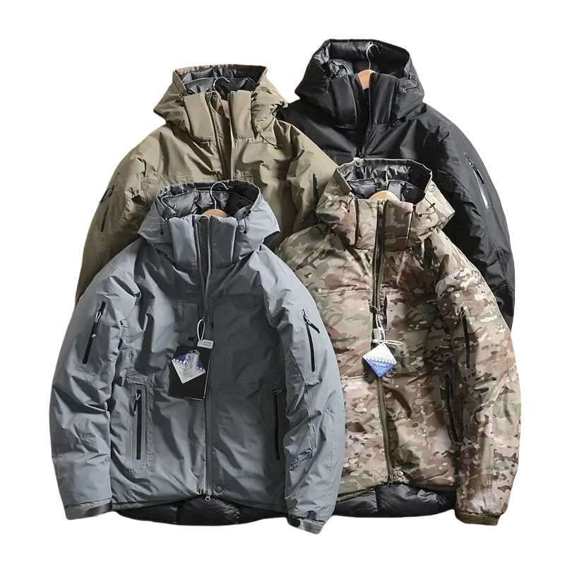 Outdoor Climbing Down Jacket Men Waterproof Windproof Warm Loose Hooded Thickened Cotton Coat Hiking Camping Hunting Jackets ebd
