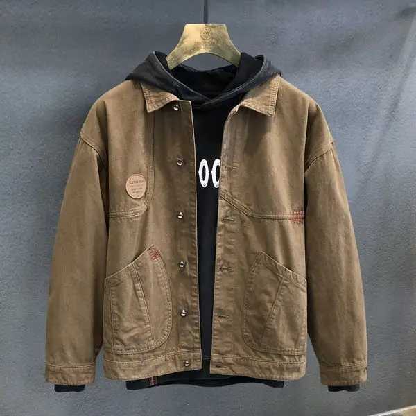 Fashion High-end Casual Single Breasted Turn-down Collar Jacket Spring Autumn Versatile Vintage Workwear Hunting Jacket for Men XJ250621