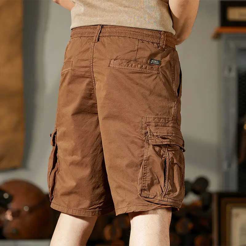With Pockets Mens Short Pants Elastic Waist Mens Cotton Cargo Shorts Harajuku Loose Big and Tall Vintage Wide Summer Casual Y2k W250621