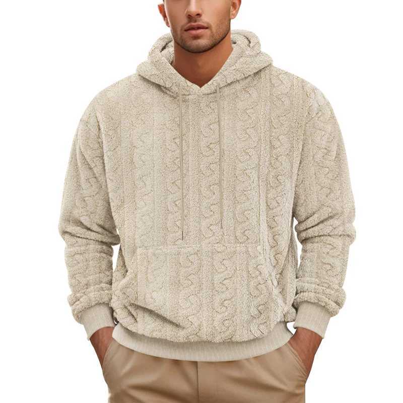 High Street Autumn and Winter New Mens Hooded Jacquard Teddy Fleece Sports and Leisure Trend Sweater Z250621