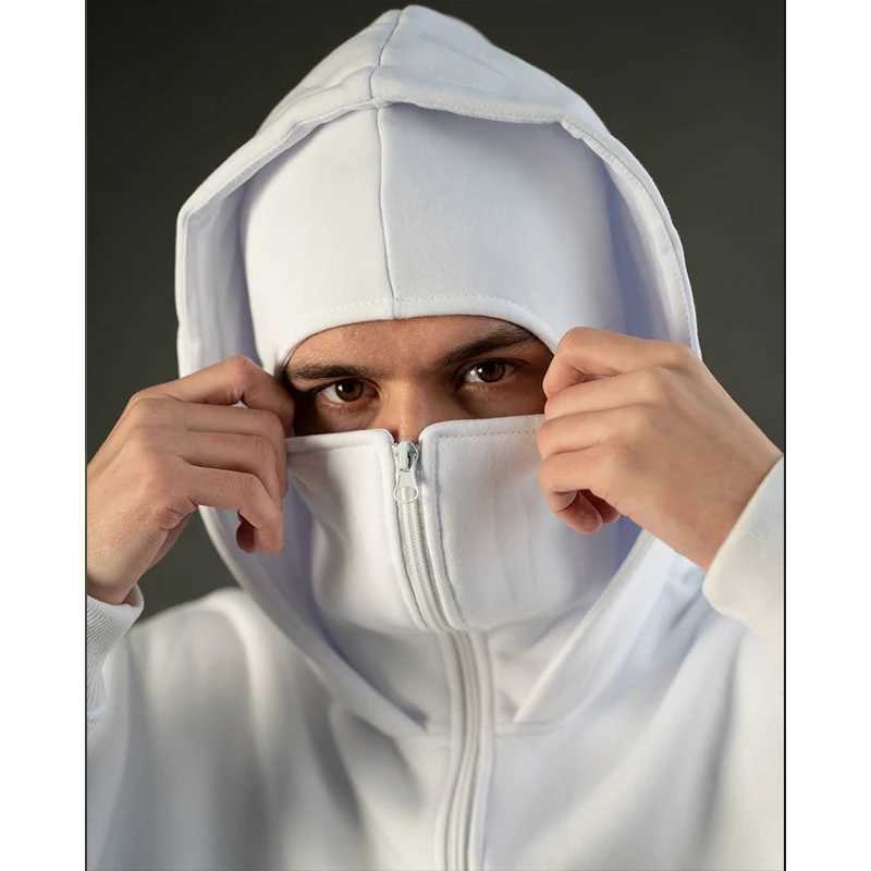 Mens Double Hat Mask Zipper Design Winter Windproof Hoodie Sports Jacket Outdoor Activities Hiking Travel Running Sweatshirt XJ250621