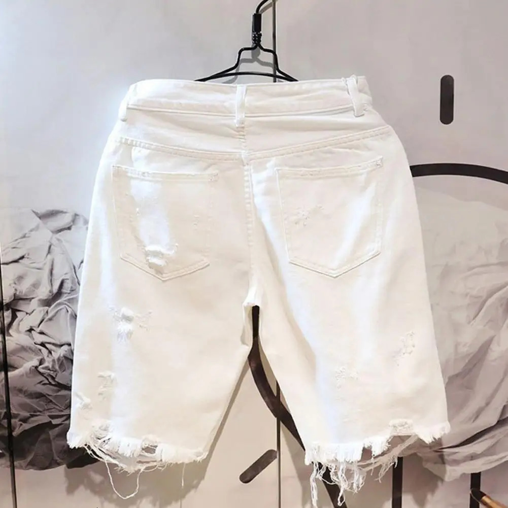 White Jeans Shorts Men All-match Fashion Ripped Hole Slim Stretch Shorts Streetwear Hip Hop Denim Shorts for men 250617CJ