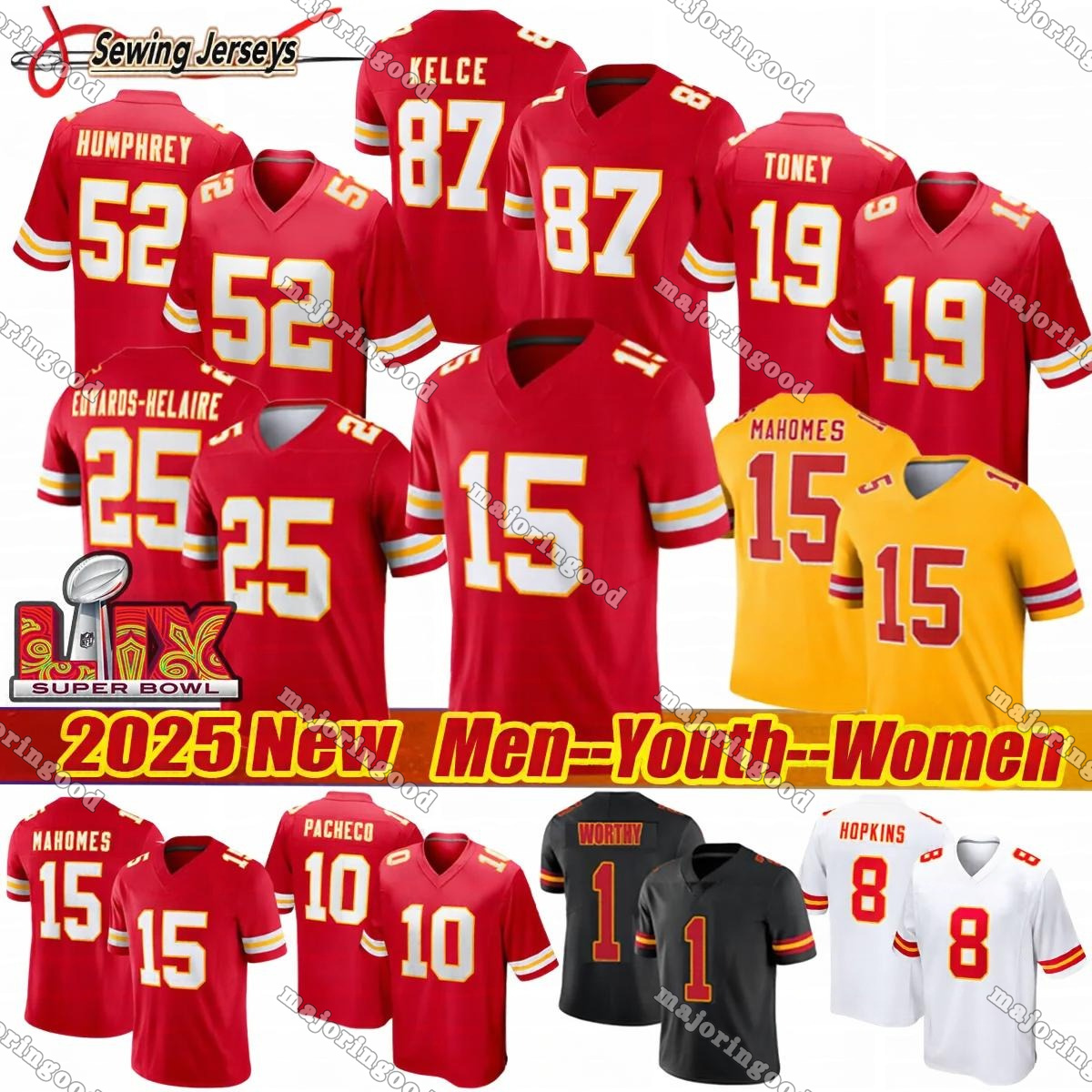 #15 Patrick Mahomes Jersey Travis Kelce Football Jerseys Xavier Worthy Rashee Rice Nick Bolton Chris Jones Harrison Butker George Karlaftis ChiefsS Jersey