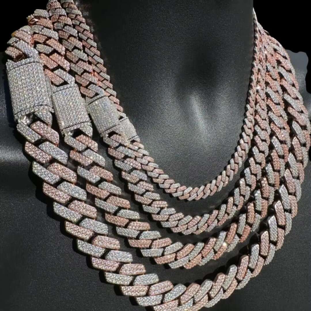 New Arrival Moissanite Diamonds Studded Cuban Link Two Tone Iced Out Rapper Chain Reasonably Priced Necklace