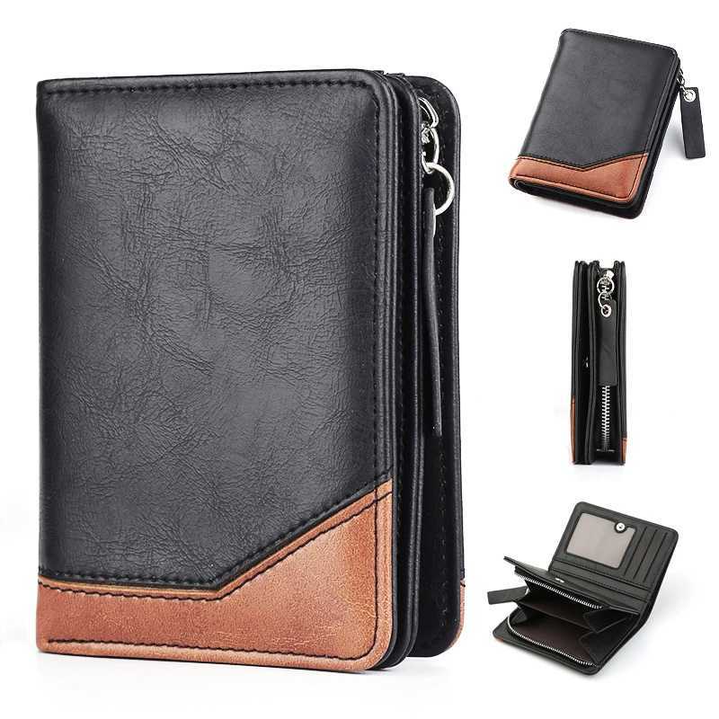 New Men Large Capacity Short Wallet With Zipper Coin Pocket Pu Leather Vintage Male Short Money Purse Card Holder Z250621