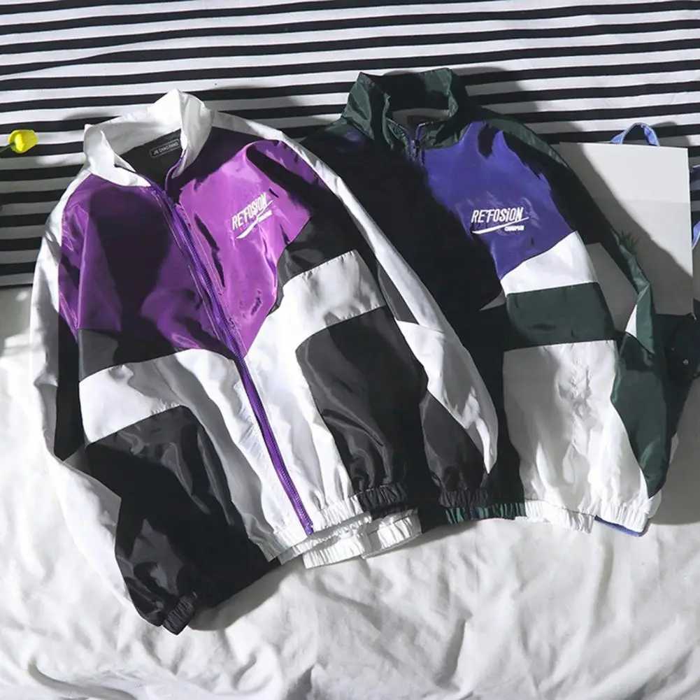 Mens Windbreaker Korean Style Sports Jacket Autumn Zipper Stylish Letters Turndown Collar Coat Windbreaker XJ250621