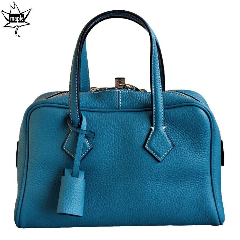 Designer bag 2025 New Simple Designer Large Travel Tote Genuine Cow Leather Women Handbag Blue Yellow Commuter Female Shoulder Bag No Luxury Bag