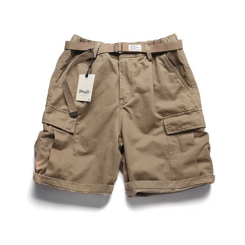 Amekaji 00% Cotton Heavyweight Workwear Shorts for Men 2025 Summer American Vintage Casual Cargo Knee-length Shorts with Belts W250621