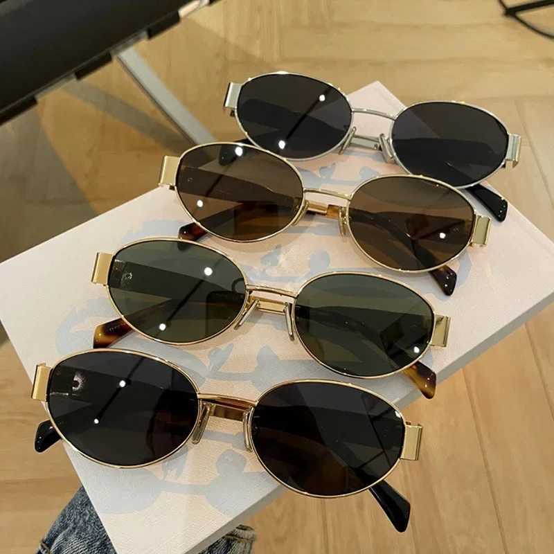 Trendy Oval Sunglasses for Women Luxury Brand Designer Metal Frame Sun Glasses Ladies Classic Vintage Round Shades Unisex W250621