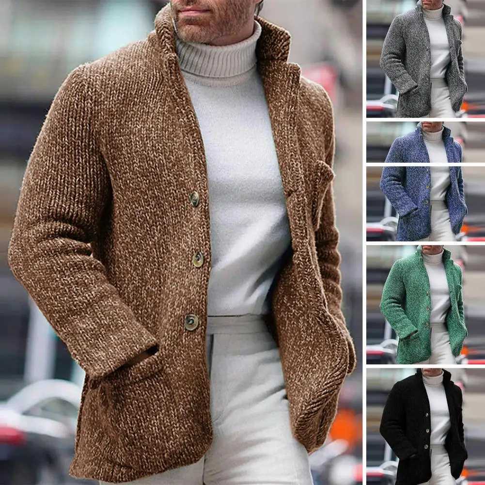 Sweater Long Sleeve Solid Color V Neck Men Cardigan Single Breasted Button Winter Autumn Knitwear Pullover Jackets Z250621