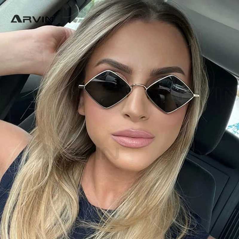 Y2K Womens Rhombus Sunglasses 2024 Small Frame Fashion Brand Cateye Sun Glasses for Ladies Retro Leisure Eyewear Shades Black W250621