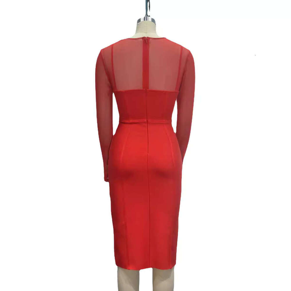 Long Dress Fashion Women S Clothing Celebrity Style Mesh Patchwork Hollow Out Long Sleeve Bandage Party Dress Sexy Long Skirt