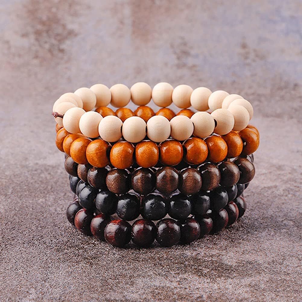 Luxury Wooden Beaded Attract Prosperity Buddhist Consecration Ward Off Evil Bracelet Bangle for Men and Women Elastic