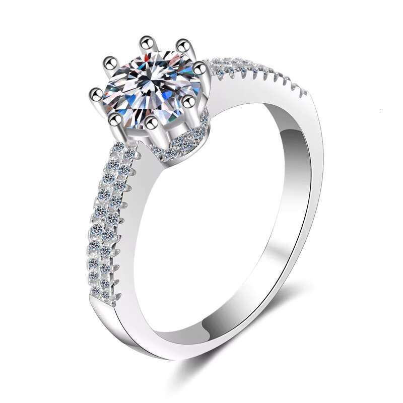 Moissanite S925 silver female ring crown six claws inlaid simple fashion commuting elegant daily versatile ring