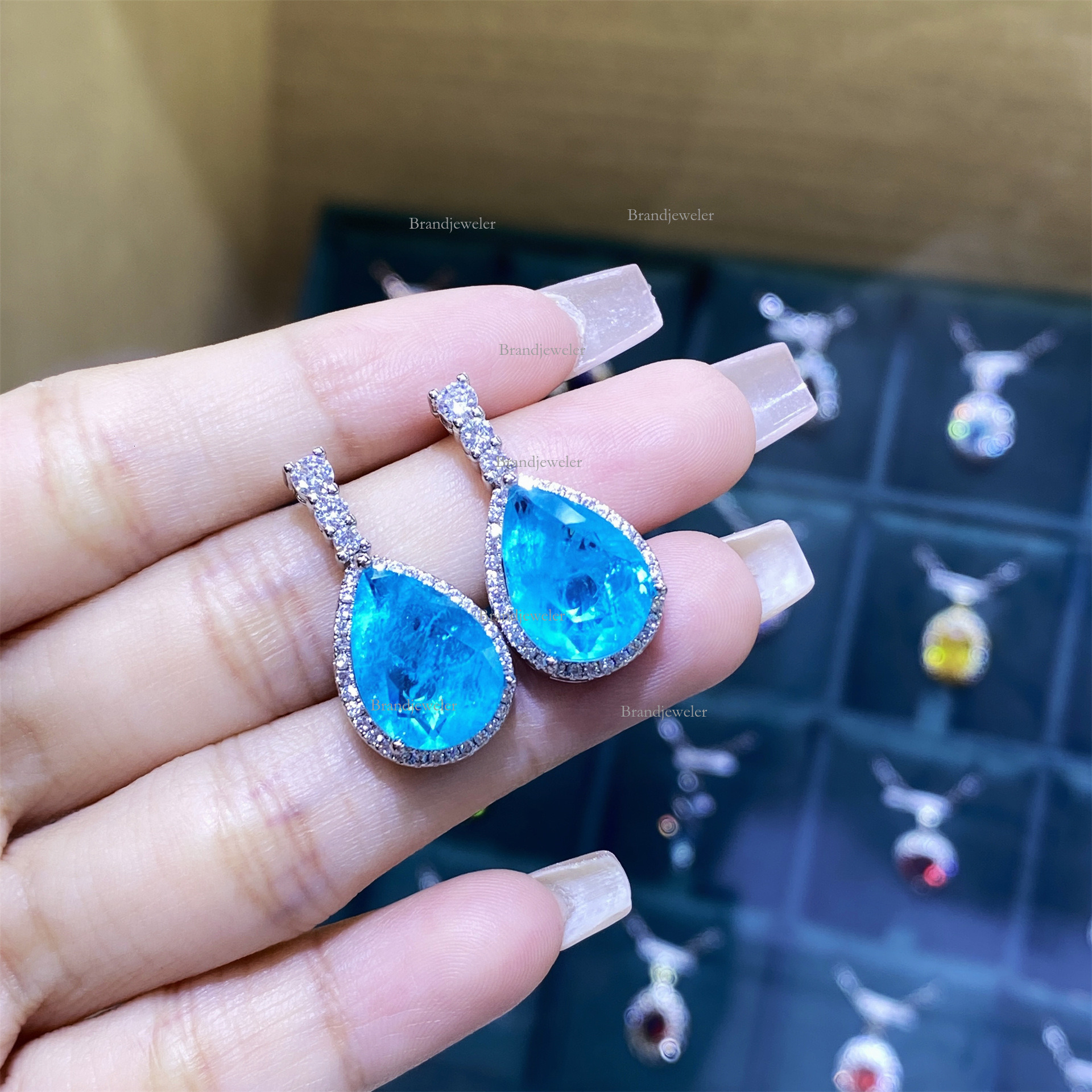 Cotton Padded Simulated Paraiba 2025 New Model Full Diamond Free Delivery Luxurious Open Ring Women's Elegant Pendant Designer Necklace Earrings 
