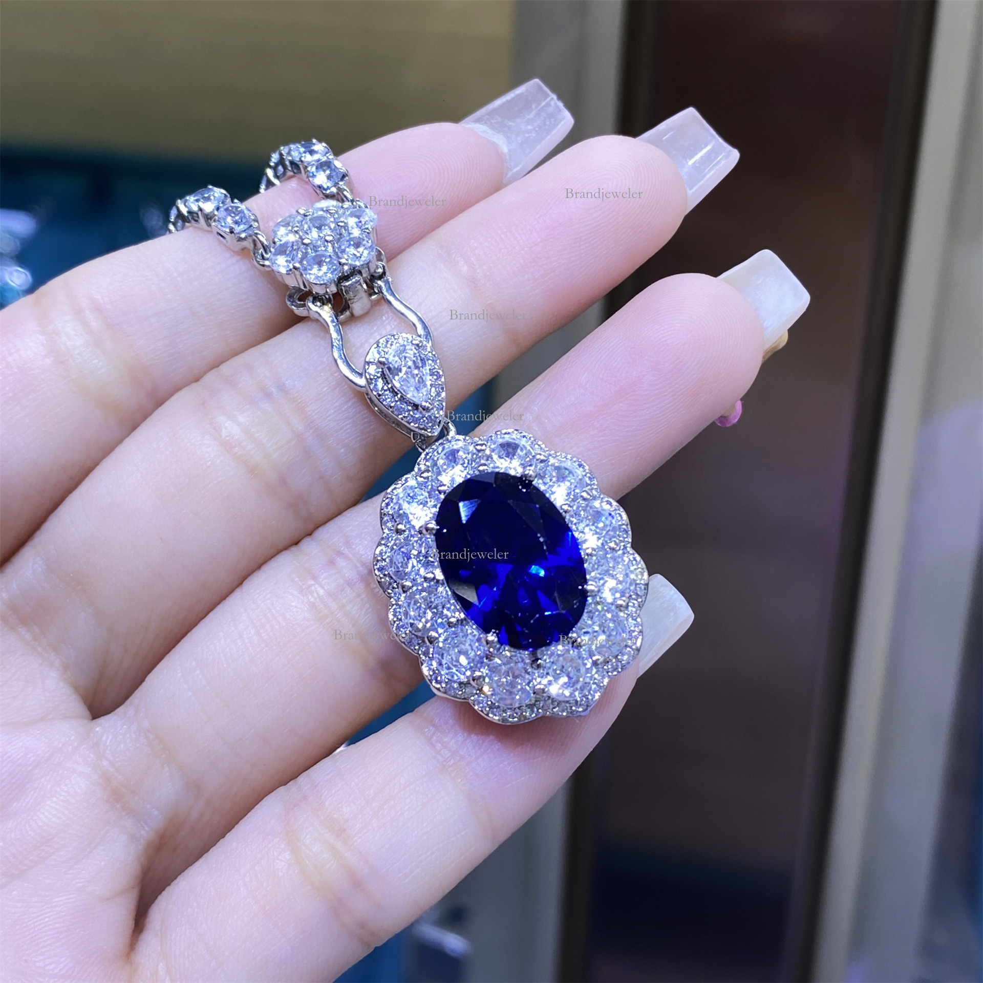 Free Delivery Cover Blue Topaz Blue Designer Necklace Corundum Full Diamond Luxurious Open Ring For Women 2025 Model Elegant Pendant Earrings Three-pi