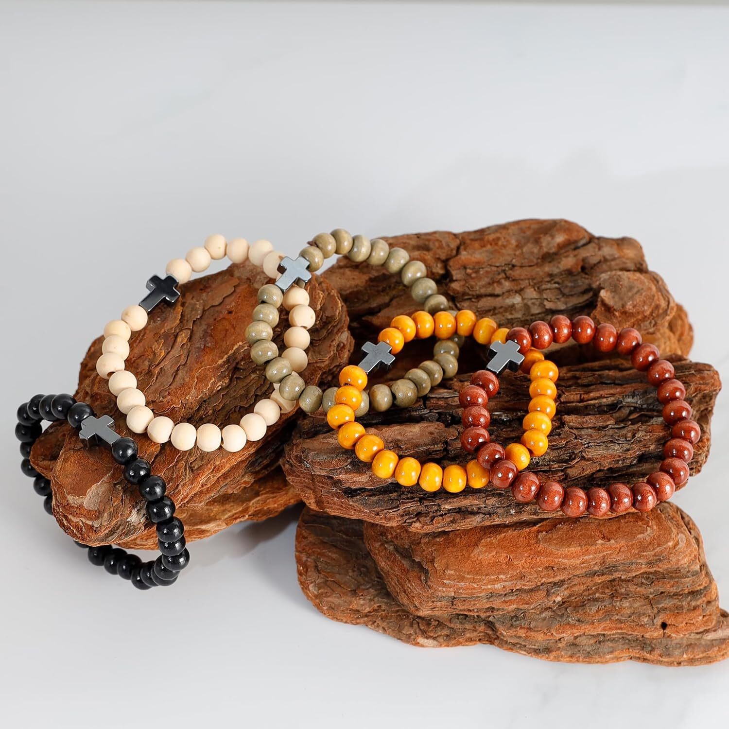 Luxury Wooden Beaded Attract Prosperity Buddhist Consecration Ward Off Evil Bracelet Bangle for Men and Women Elastic