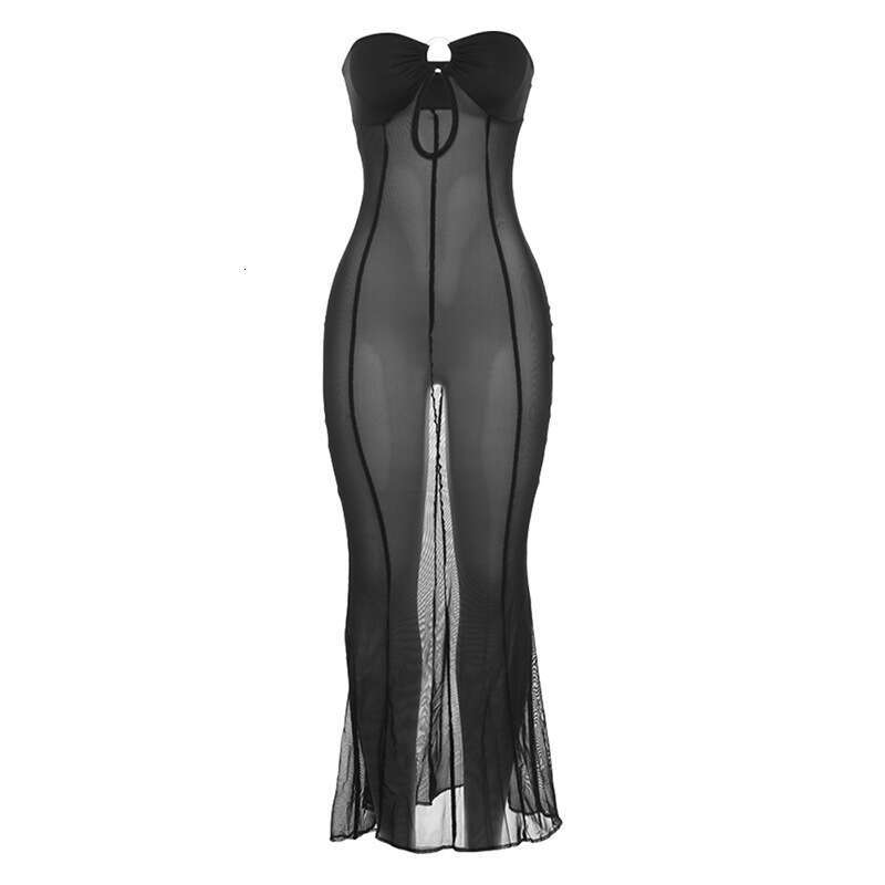 Long Dress New Autumn Winter Fashion Women S With One Shoulder Hollow Sexy Sheer Mesh Slim Fit Dress Sexy Long Skirt