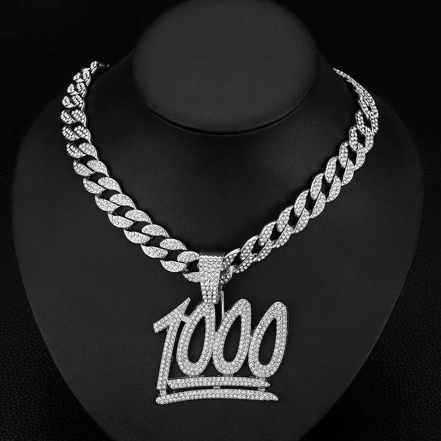 Hot-Selling 1000-Point Full Diamond Pendant Cool Hip-Hop Decoration for Men Cuban Necklace Style European American Alloy