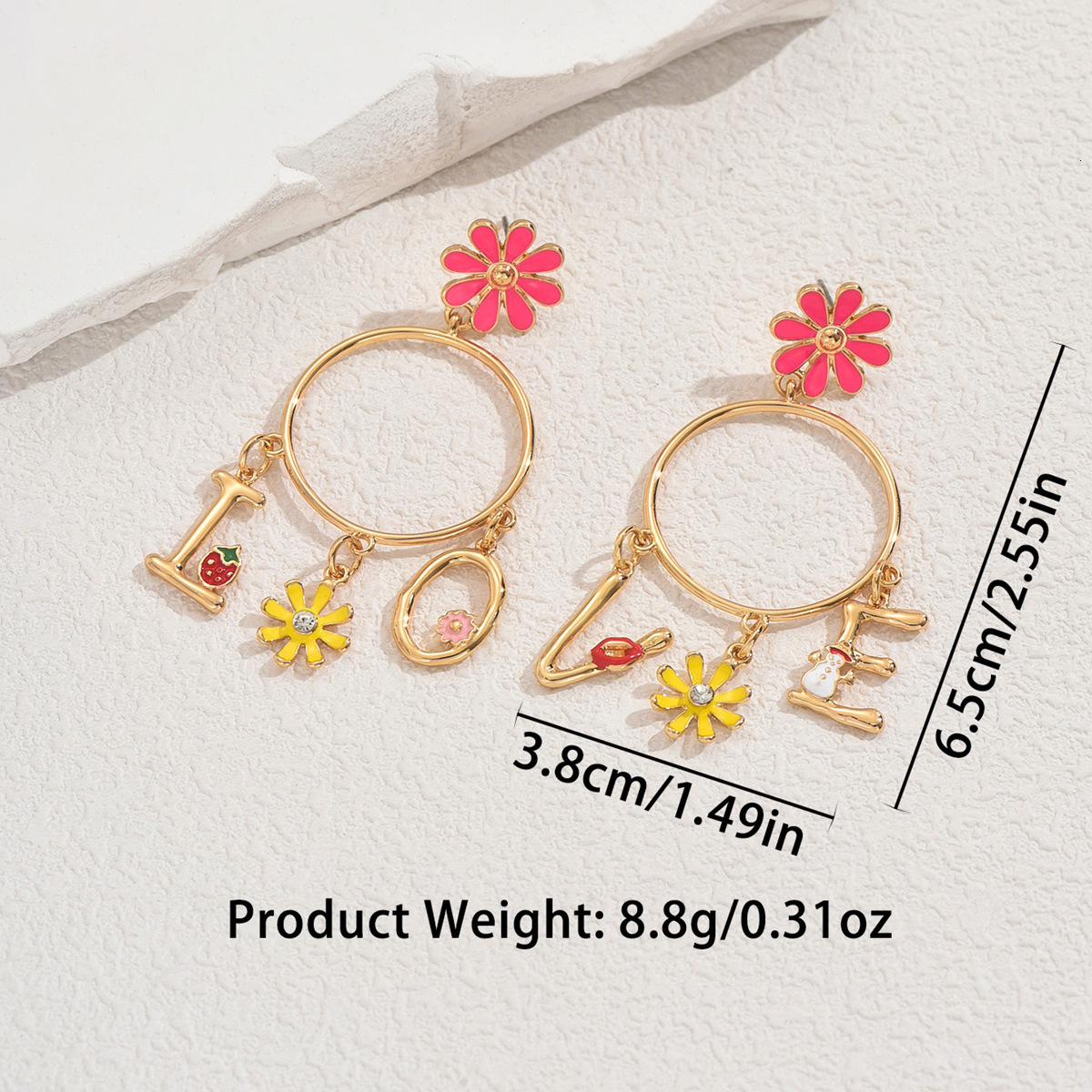 Trendy Women's New English Letter Flower Design Oil Drop Earrings Versatile Ear Jewelry For Women