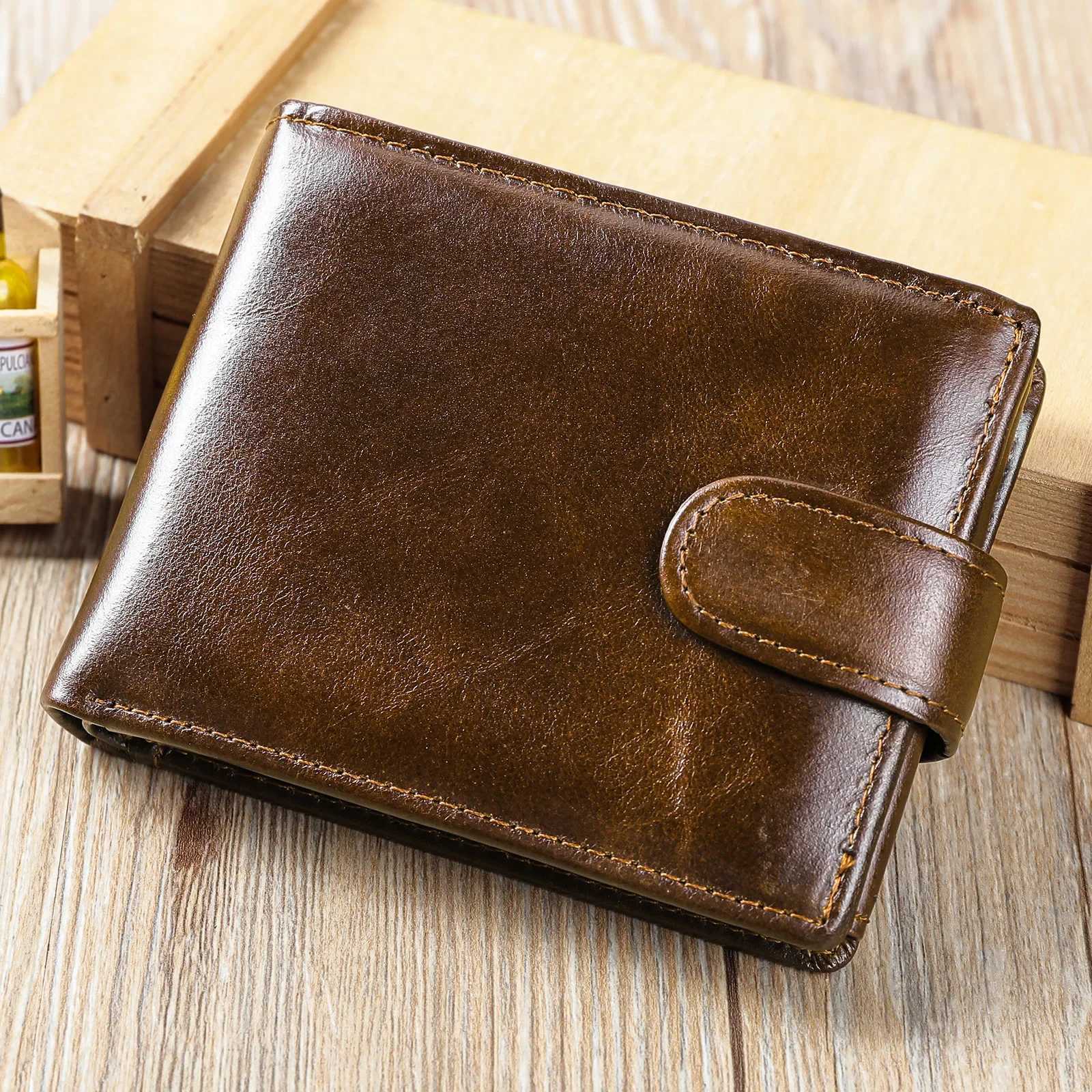 Top Hasp Leather Mens Wallet with Coin Pocket First Layer Cowhide Leather Z250621
