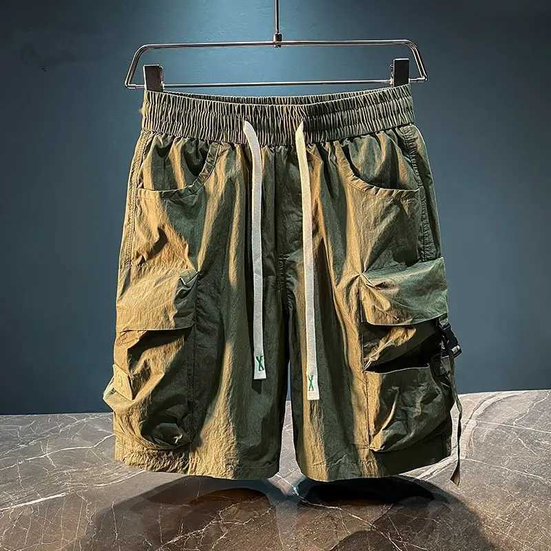 Mens Bermuda Cargo Shorts Solid Elastic Waist Quickly Do with Draw String Male Short Pants Distressed New in 2025 Fashion Shorts W250621