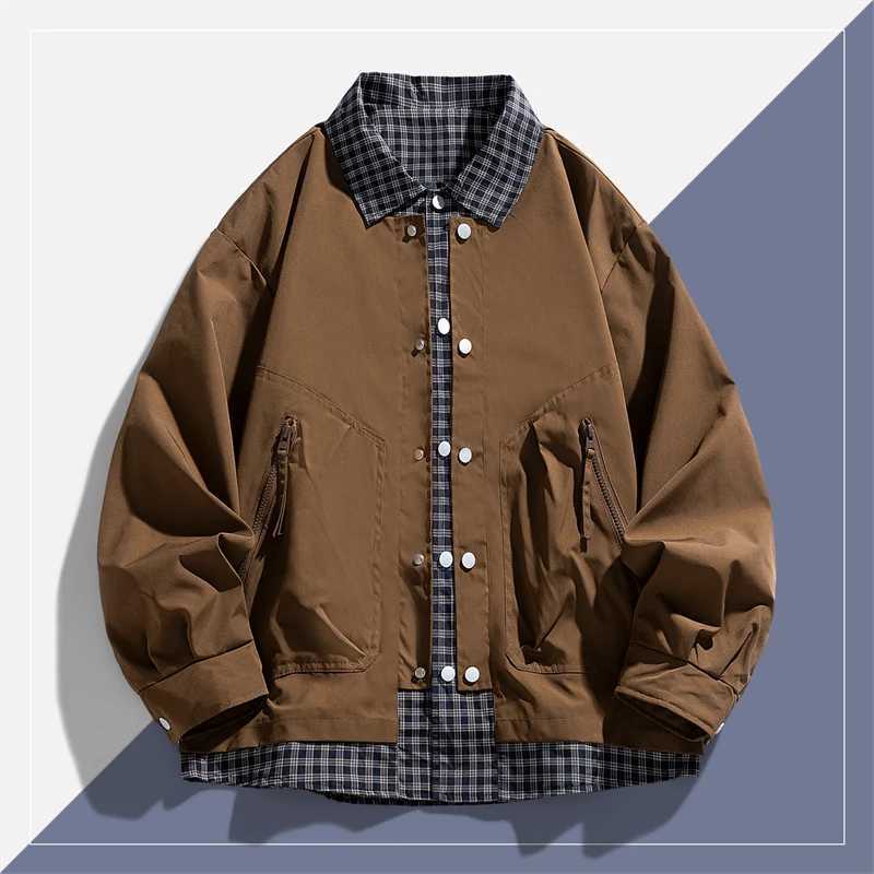 Mens Spring Autumn Outdoor High Quality Fake Two-piece Windproof Breathable Jacket Comfortable Multi-functional Trendy Coat XJ250621
