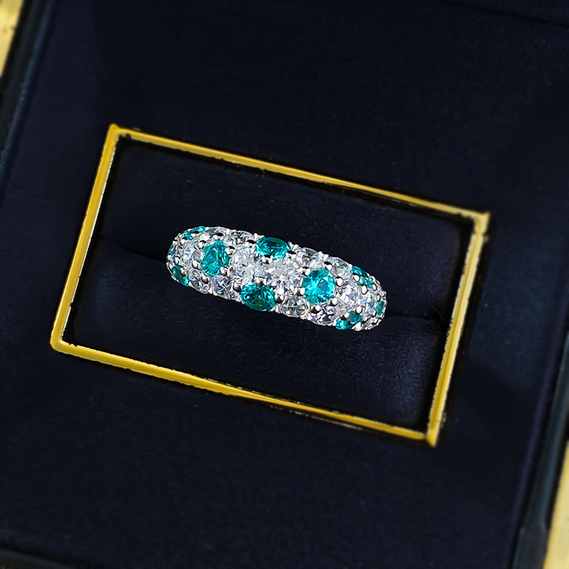 New S925 Silver Sprite GreenHalf-Ring Full Of Interset CZ Diamonds Women's Starry Sky Ring